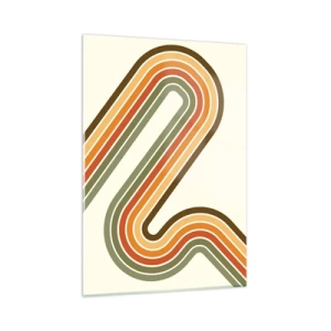 Cuadro sobre vidrio - Impresiones sobre Vidrio - Abstracción geométrica en estilo retro con líneas onduladas. - 50x70cm - Zigzagueando hasta su destino - Decoración de pared moderna para salón y dormitorio ARTTOR