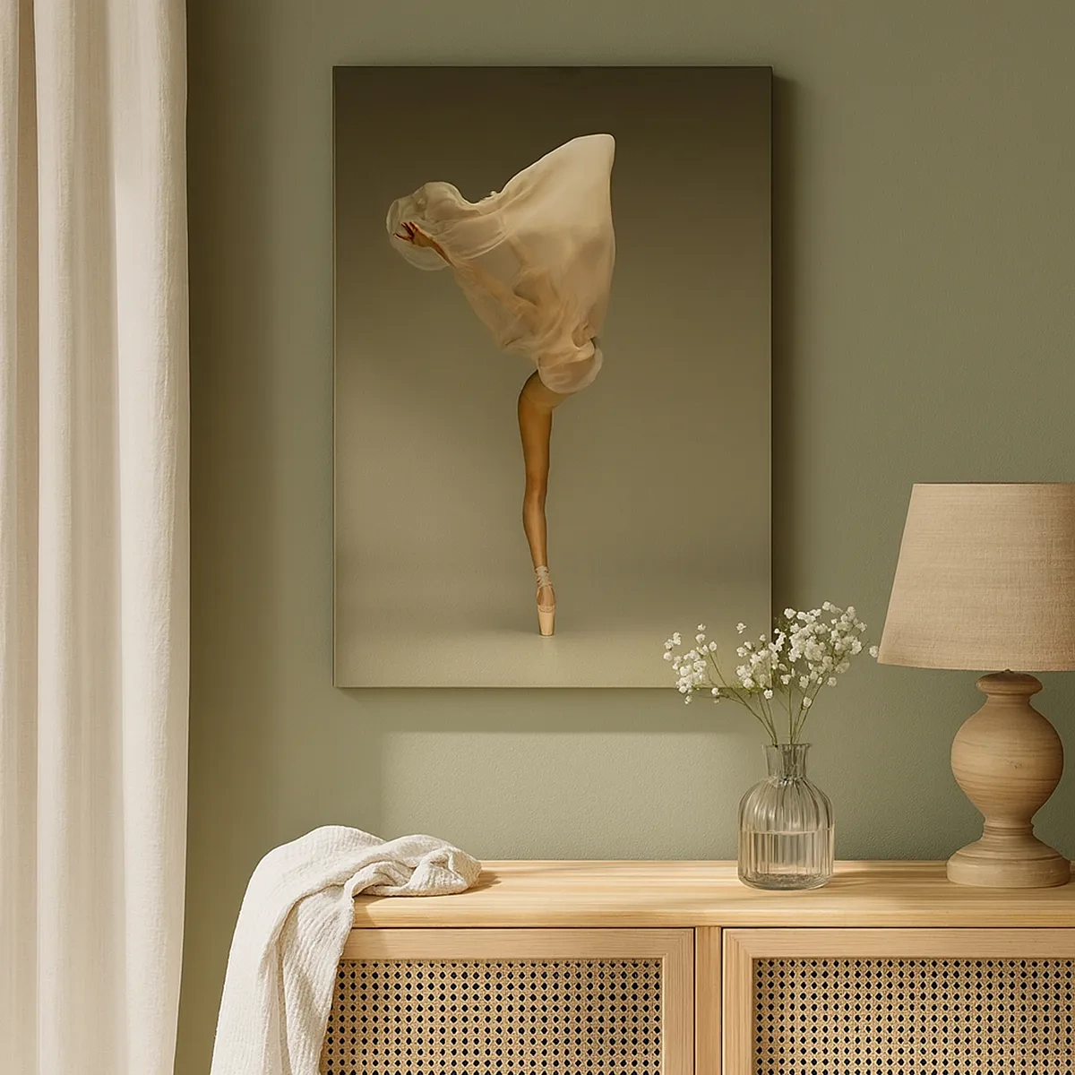 Cuadro sobre lienzo - Impresión de Imagen - Una bailarina flotando en el aire con tela. - 50x70cm - A punto de volar - Decoración de pared moderna para salón y dormitorio ARTTOR