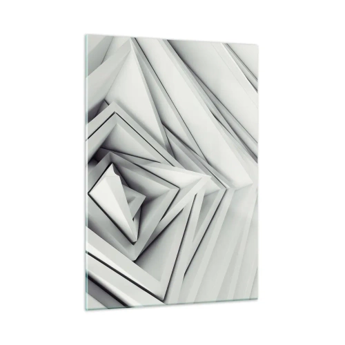 Cuadro sobre vidrio - Impresiones sobre Vidrio - Formas geométricas tridimensionales en tonos de gris. - 50x70cm - Ángulos afilados - Decoración de pared moderna para salón y dormitorio ARTTOR