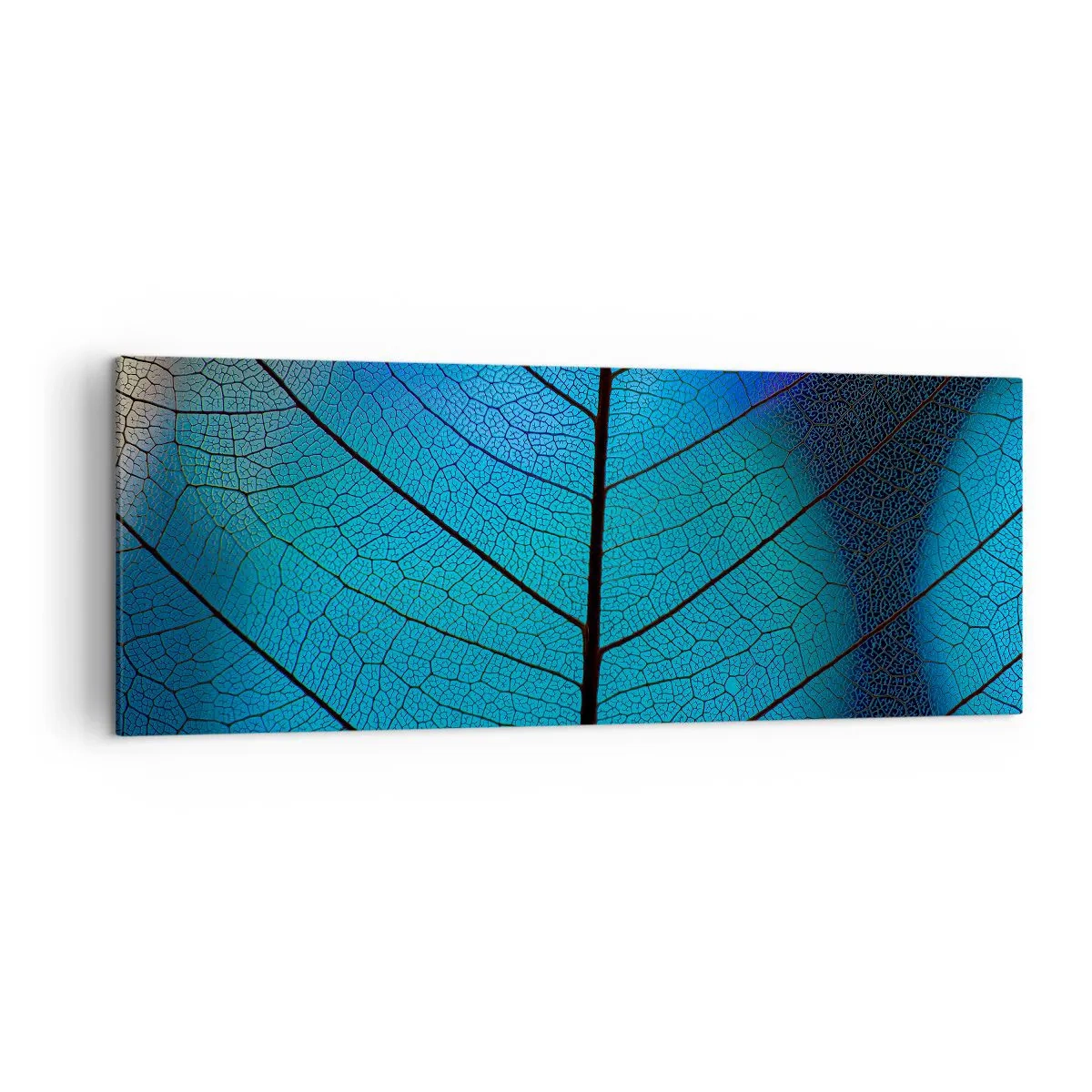 Cuadro sobre lienzo - Impresión de Imagen - Primer plano de una hoja azul con detalle de vena visible - 140x50cm - Construcción intrincada - Decoración de pared moderna para salón y dormitorio ARTTOR