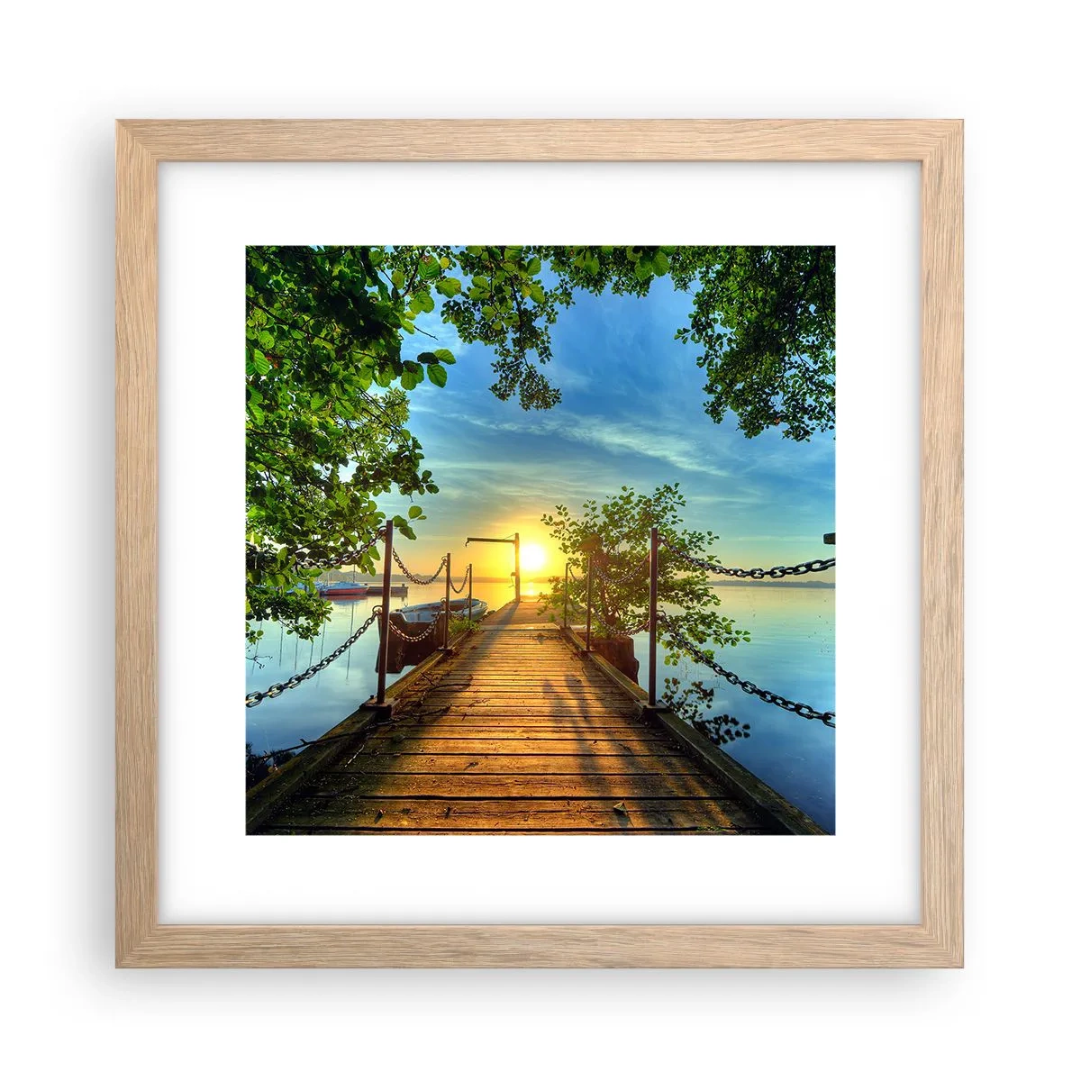 Póster en marco roble claro - Atardecer junto al agua - 30x30 cm