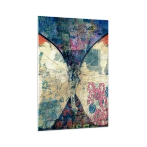 Cuadro sobre vidrio - Impresiones sobre Vidrio - Mariposa en un fondo artístico abstracto con detalles coloridos. - 70x100cm - Sutil fragilidad - Decoración de pared moderna para salón y dormitorio ARTTOR
