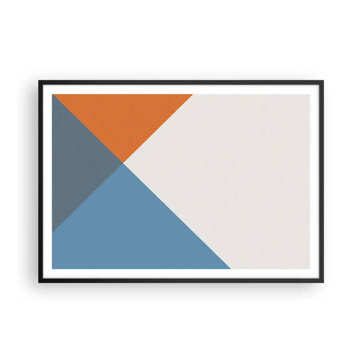 Póster en marco negro - Triángulos geométricos en tonos azules y naranjas. - 100x70cm - Desde el punto de vista de... - Decoración de pared moderna para salón y dormitorio ARTTOR