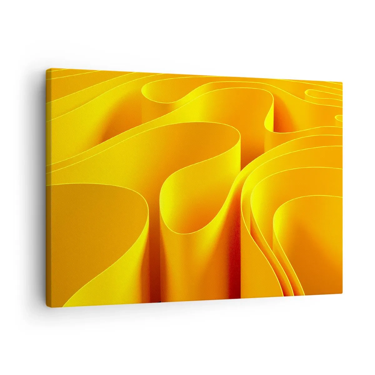 Cuadro sobre lienzo - Impresión de Imagen - Ondas abstractas amarillas que se asemejan a los rayos del sol - 70x50cm - Como las olas del sol - Decoración de pared moderna para salón y dormitorio ARTTOR