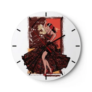 Reloj de pared - Reloj de vidrio - Una bailarina con un vestido rojo y antecedentes artísticos. - 30x30cm - El ritmo del corazón - Decoración de pared moderna para salón, cocina y dormitorio ARTTOR