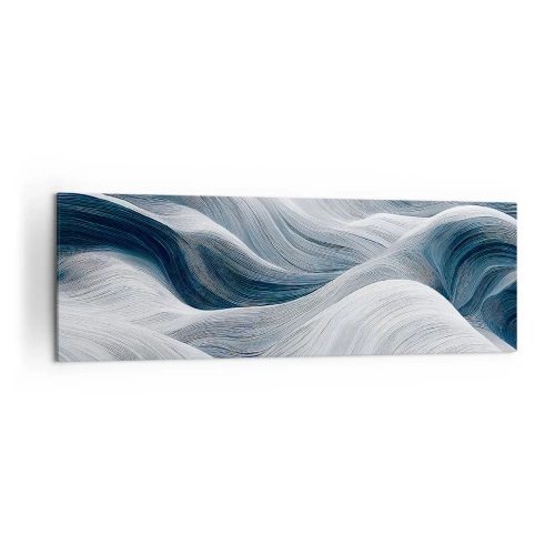 Cuadro sobre lienzo - Impresión de Imagen - Líneas onduladas en tonos azules y blancos. - 160x50cm - Olas blancas y azules - Decoración de pared moderna para salón y dormitorio ARTTOR