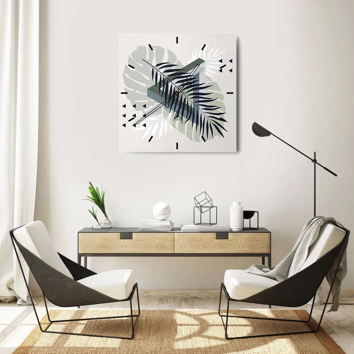 Reloj de pared - Reloj de vidrio - Naturaleza y geometría - 30x30 cm