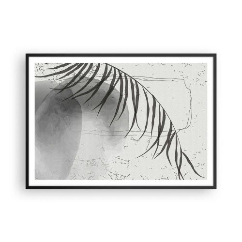 Póster en marco negro - Un delicado motivo de hojas de palma sobre un fondo claro en estilo escandinavo. - 100x70cm - El sutil exotismo de la naturaleza - Decoración de pared moderna para salón y dormitorio ARTTOR
