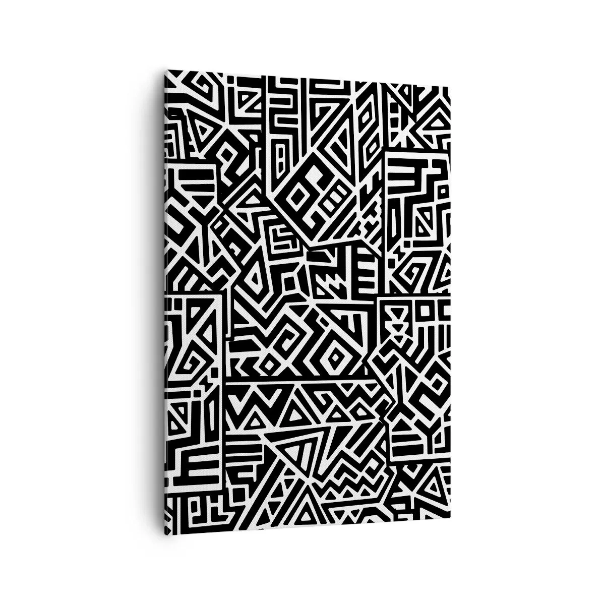 Cuadro sobre lienzo - Impresión de Imagen - Patrones geométricos en blanco y negro inspirados en la cultura precolombina. - 70x100cm - Composición precolombina - Decoración de pared moderna para salón y dormitorio ARTTOR