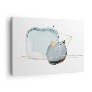 Cuadro sobre lienzo - Impresión de Imagen - Formas abstractas en tonos azules y dorados sobre un fondo blanco. - 70x50cm - Un estudio de gotas - Decoración de pared moderna para salón y dormitorio ARTTOR