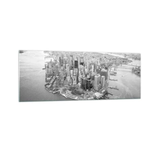 Cuadro sobre vidrio - Impresiones sobre Vidrio - Vista aérea de Manhattan en blanco y negro - 140x50cm - ¿Cómo no amar este lugar? - Decoración de pared moderna para salón y dormitorio ARTTOR