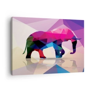 Cuadro sobre lienzo - Impresión de Imagen - Silueta geométrica de un elefante en colores vivos. - 70x50cm - Dinosaurio de cristal - Decoración de pared moderna para salón y dormitorio ARTTOR