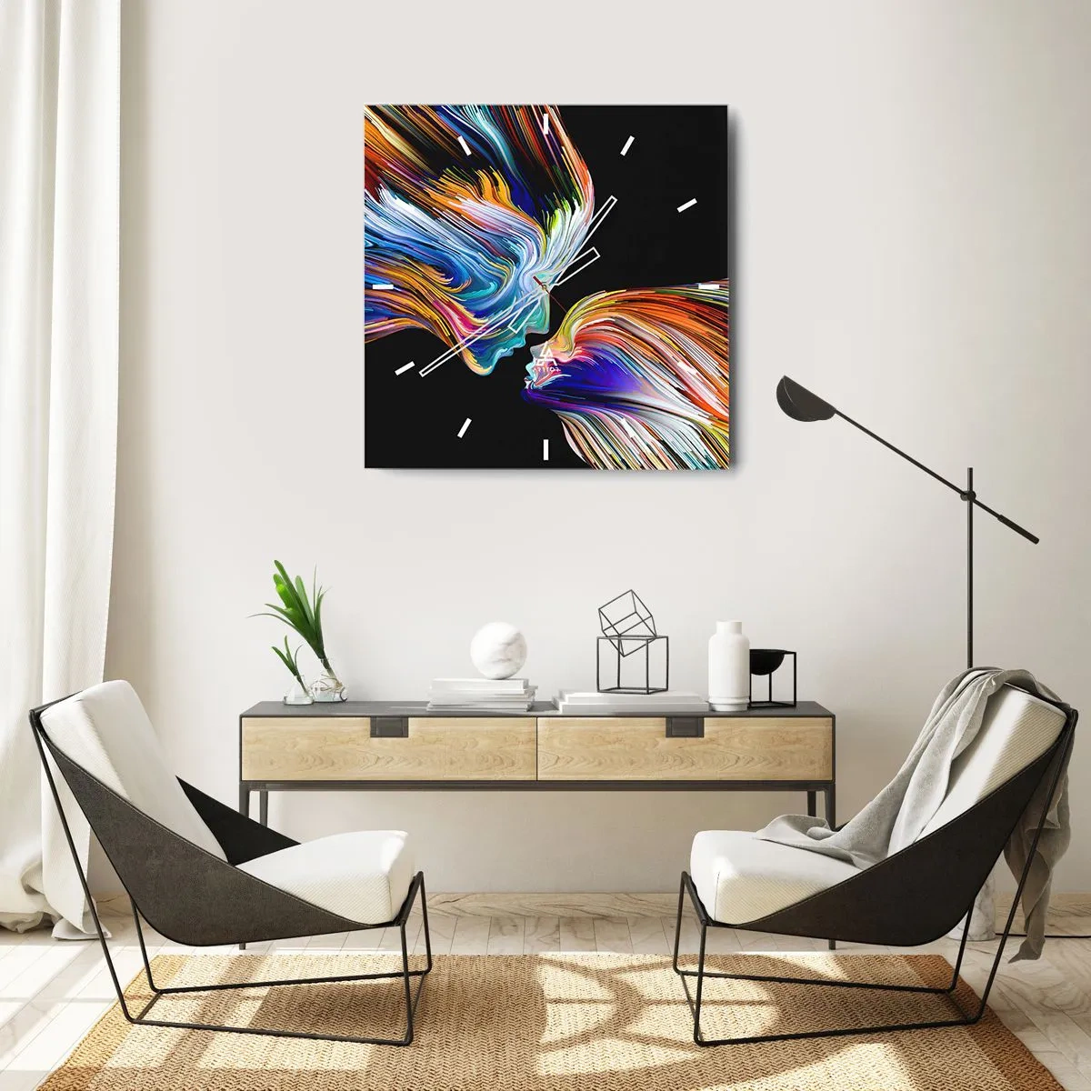 Reloj de pared - Reloj de vidrio - Una fusión de energía y luz - 40x40 cm