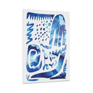 Cuadro sobre vidrio - Impresiones sobre Vidrio - Abstracción azul dinámica con formas geométricas. - 50x70cm - Vuelta a las raíces - Decoración de pared moderna para salón y dormitorio ARTTOR