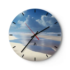 Reloj de pared - Reloj de vidrio - Playa vacía bajo la luz del sol con cielo azul y olas - 30x30cm - Vacaciones en el paraíso - Decoración de pared moderna para salón, cocina y dormitorio ARTTOR