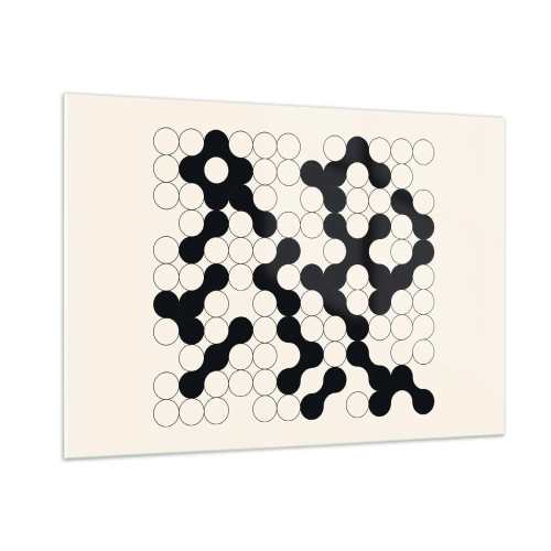 Cuadro sobre vidrio - Impresiones sobre Vidrio - Un mosaico gráfico en blanco y negro compuesto por puntos conectados. - 100x70cm - Juego chino - una variación - Decoración de pared moderna para salón y dormitorio ARTTOR