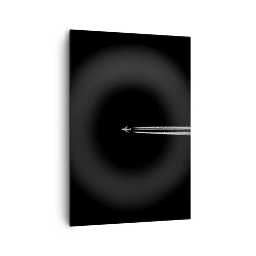 Cuadro sobre lienzo - Impresión de Imagen - Un avión a reacción con una estela de condensación visible sobre un fondo negro. - 70x100cm - En otra dimensión - Decoración de pared moderna para salón y dormitorio ARTTOR