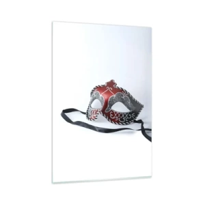 Cuadro sobre vidrio - Impresiones sobre Vidrio - Máscara de carnaval roja sobre un fondo claro - 80x120cm - Invitación al baile - Decoración de pared moderna para salón y dormitorio ARTTOR