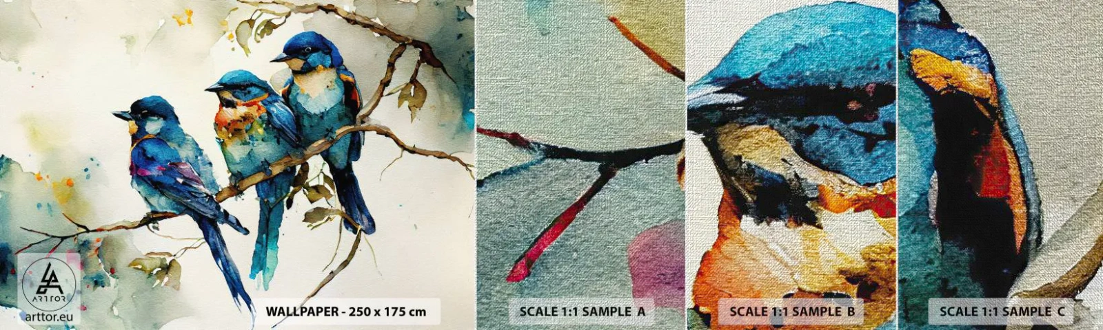 Muestra de fotomural Premium Canvas - ¿Ofendido? - Aves, Naturaleza, Acuarela - 100x30 cm