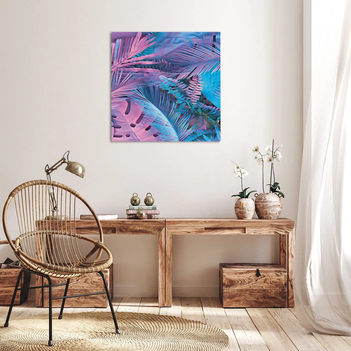 Cuadro sobre lienzo - Impresión de Imagen - Trópicos en rosa y azul - 30x30 cm