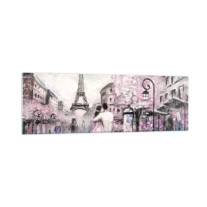 Cuadro sobre vidrio - Impresiones sobre Vidrio - Un paseo romántico por París junto a la Torre Eiffel - 160x50cm - La ciudad del amor - Decoración de pared moderna para salón y dormitorio ARTTOR