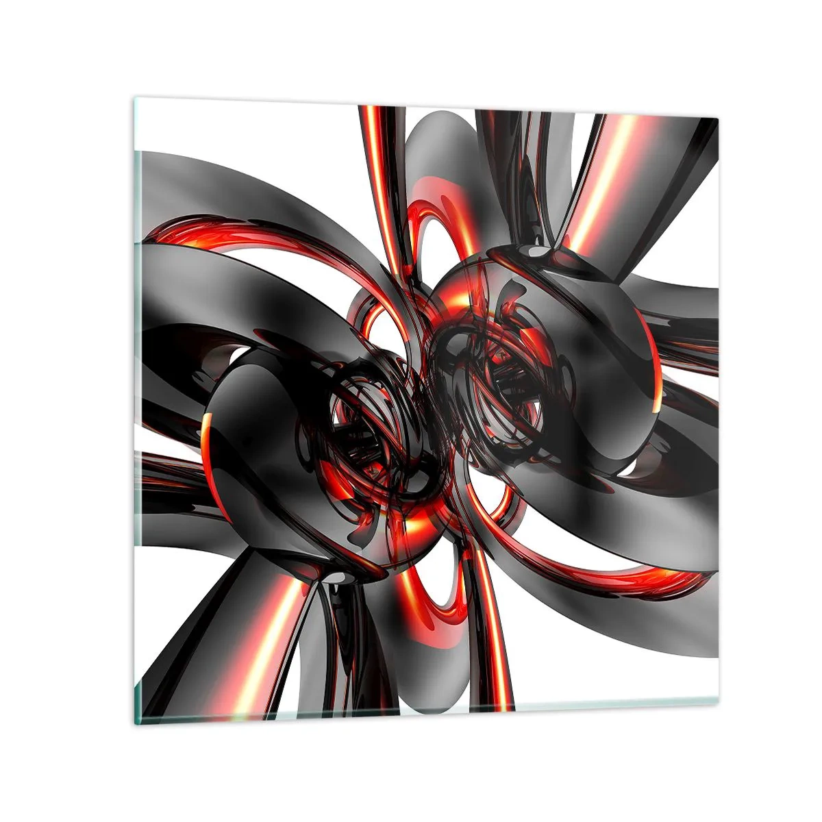 Cuadro sobre vidrio - Impresiones sobre Vidrio - Movimiento en grafito y rojo - 70x70 cm