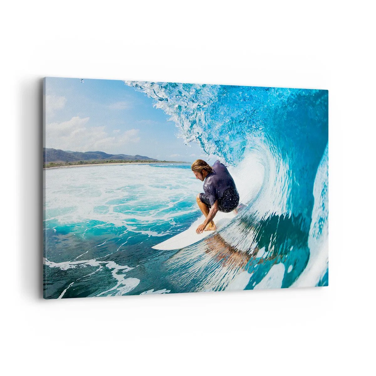 Cuadro sobre lienzo - Impresión de Imagen - Un surfista en una pose dinámica sobre una ola en agua turquesa. - 100x70cm - Bailando con las olas - Decoración de pared moderna para salón y dormitorio ARTTOR