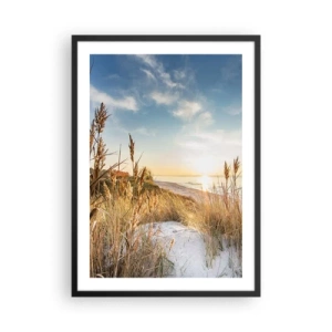 Póster en marco negro - Paisaje de playa soleado con hierbas en las dunas - 50x70cm - Playa del norte - Decoración de pared moderna para salón y dormitorio ARTTOR