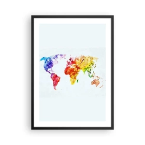 Póster en marco negro - Mapa del mundo colorido en acuarela - 50x70cm - Todos los colores del mundo - Decoración de pared moderna para salón y dormitorio ARTTOR