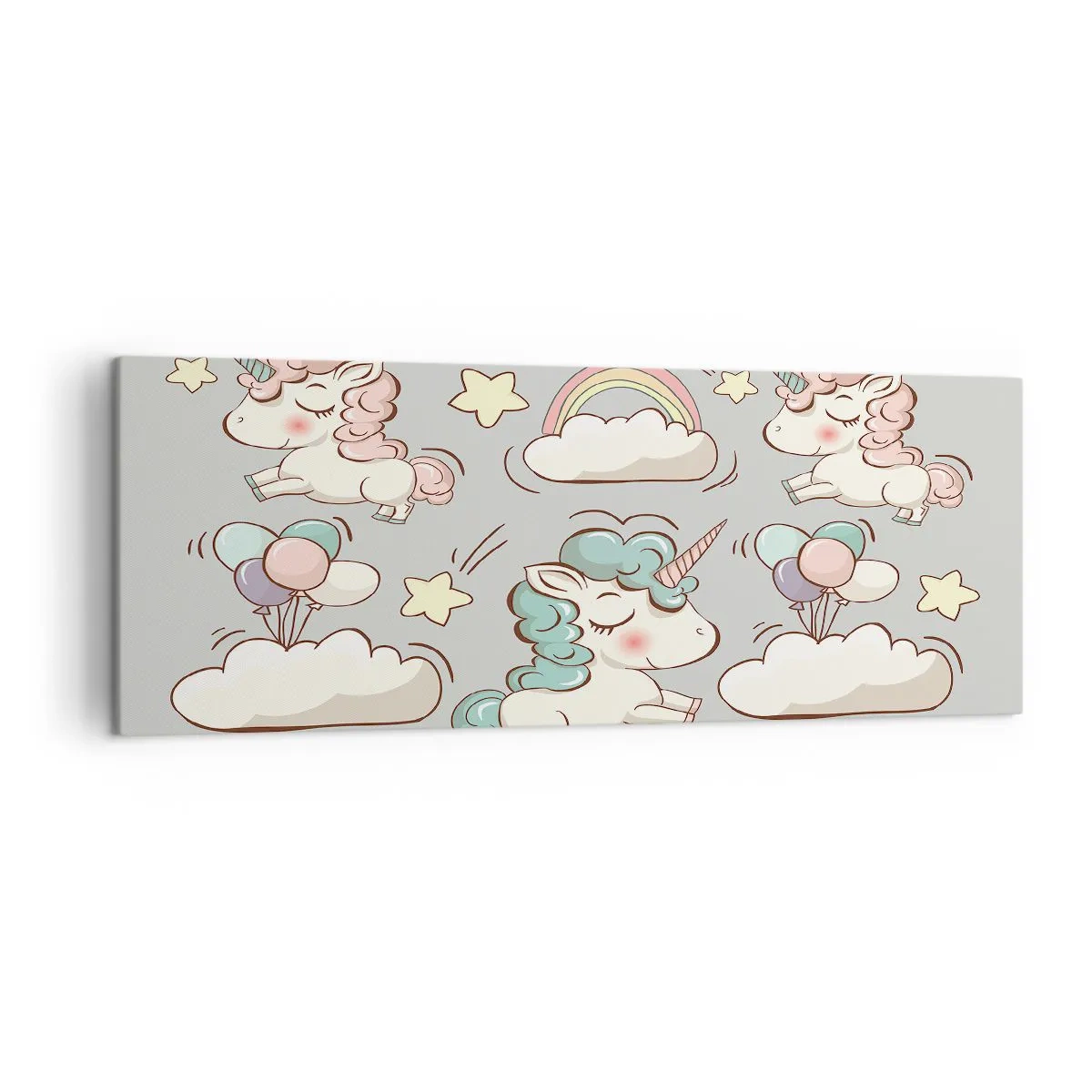 Cuadro sobre lienzo - Impresión de Imagen - Lindos unicornios sobre un fondo pastel. - 140x50cm - Estoy seguro de que existen - Decoración de pared moderna para salón y dormitorio ARTTOR