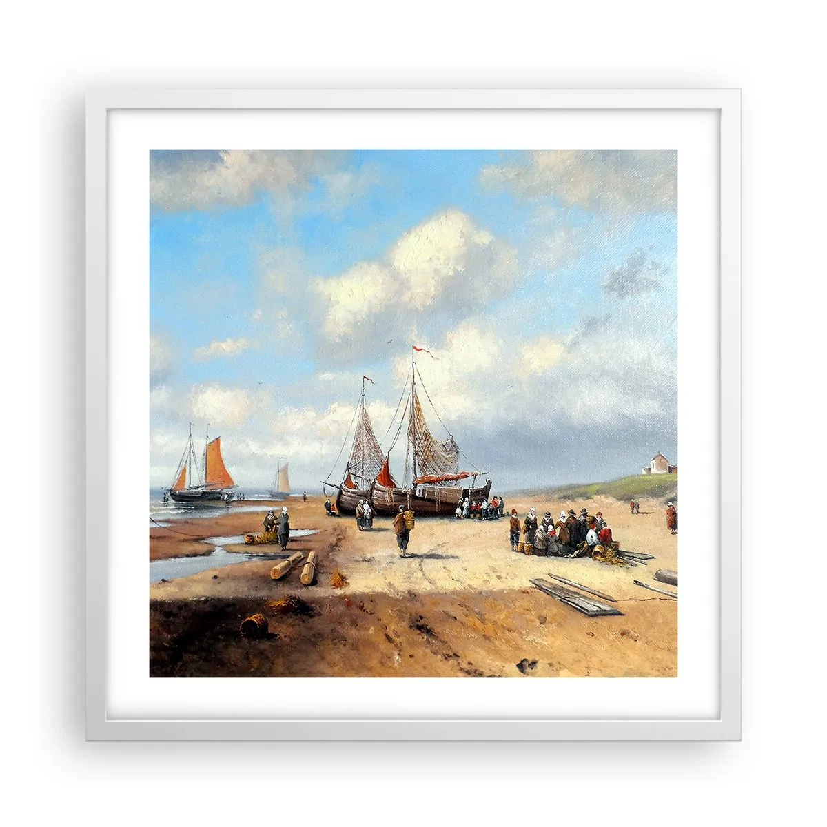 Póster en marco blanco - Después de una pesca exitosa - 50x50 cm