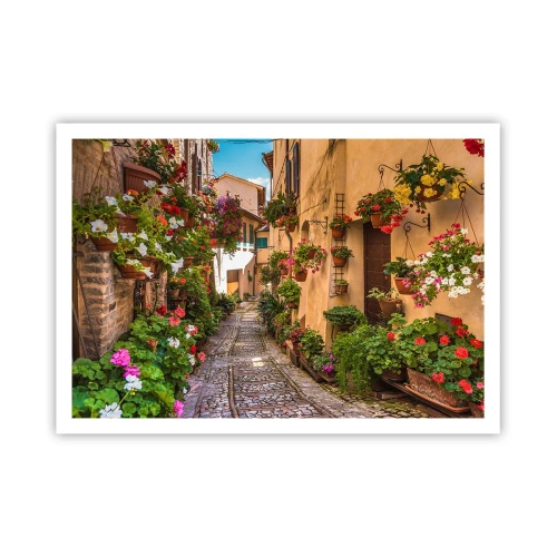 Póster - Una calle encantadora llena de flores y macetas. - 100x70cm - Callejón italiano - Decoración de pared moderna para salón y dormitorio ARTTOR