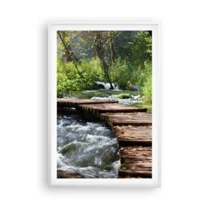 Póster en marco blanco - Sobre una cascada de espuma - 61x91 cm