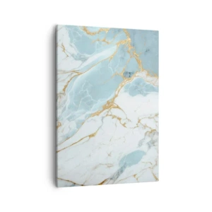 Cuadro sobre lienzo - Impresión de Imagen - Patrones de mármol azul y blanco con vetas doradas añadidas. - 50x70cm - Riqueza en la piedra - Decoración de pared moderna para salón y dormitorio ARTTOR