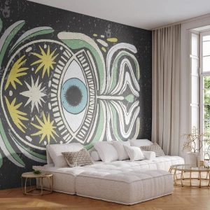 Fotomural Premium Sand - Ojo tribal simbólico sobre un fondo oscuro - 100x70cm - Rituales tribales - Decoración de pared moderna para salón y dormitorio ARTTOR