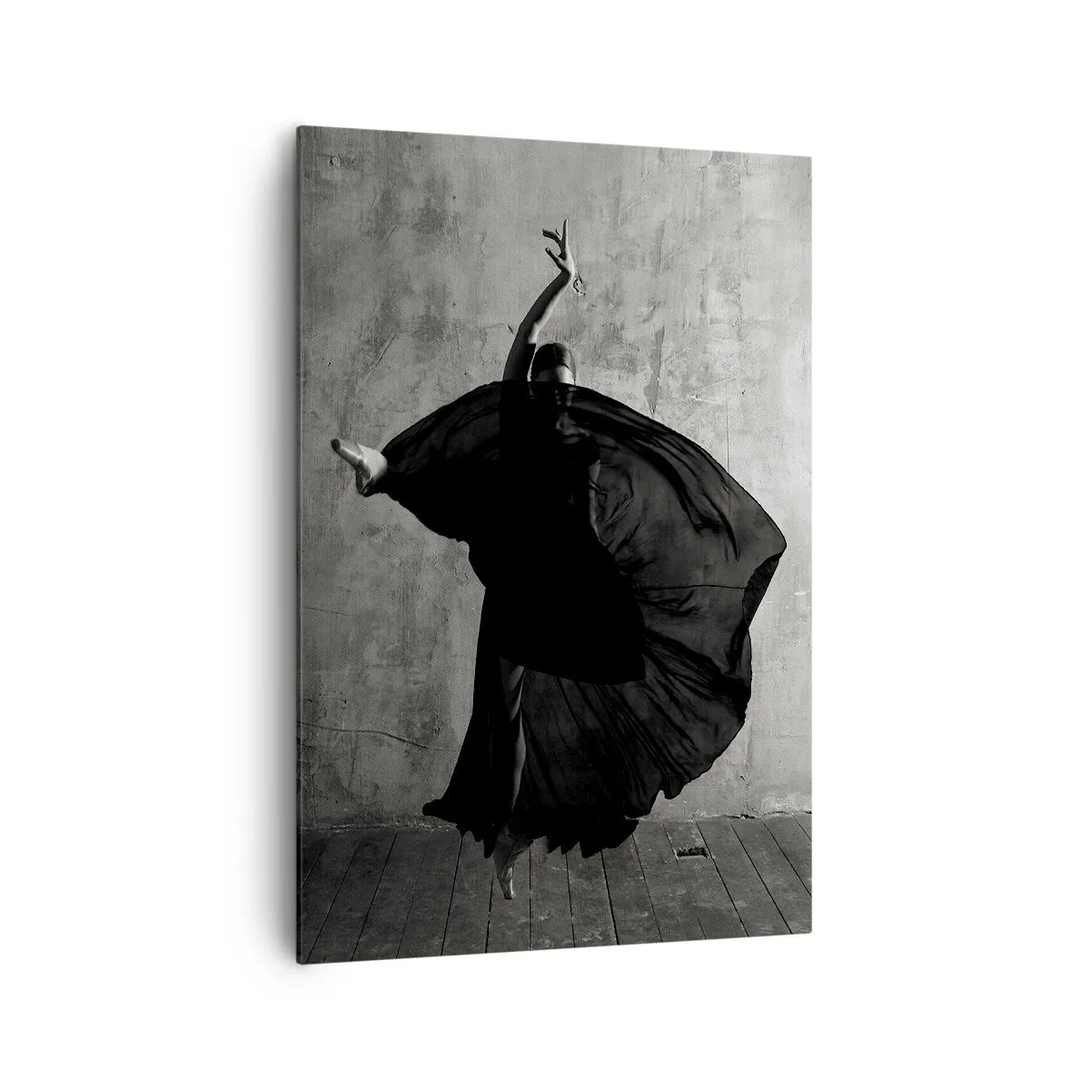 Cuadro sobre lienzo - Impresión de Imagen - Silueta en blanco y negro de una bailarina en movimiento contra un fondo de pared. - 70x100cm - Cargada de pasión - Decoración de pared moderna para salón y dormitorio ARTTOR