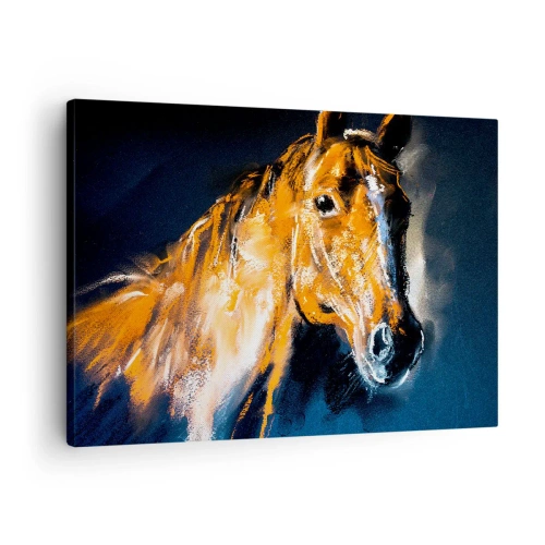 Cuadro sobre lienzo - Impresión de Imagen - Retrato de un caballo en un estilo dinámico y pictórico. - 70x50cm - Entonces, ¿vienes? - Decoración de pared moderna para salón y dormitorio ARTTOR