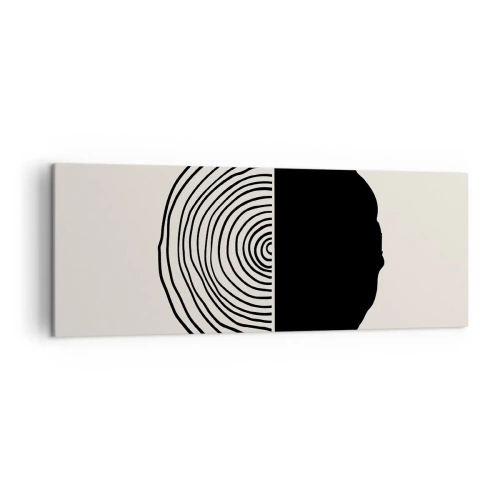Cuadro sobre lienzo - Impresión de Imagen - Un motivo abstracto en blanco y negro inspirado en una sección transversal de madera con una división geométrica. - 140x50cm - Mitad y mitad - Decoración de pared moderna para salón y dormitorio ARTTOR