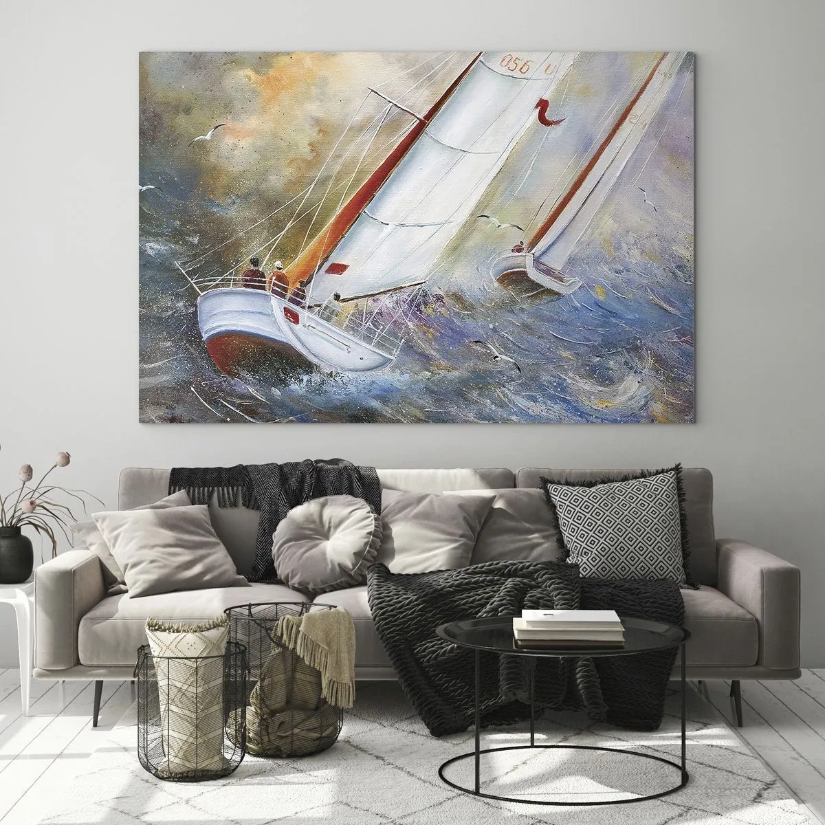 Cuadro sobre vidrio - Impresiones sobre Vidrio - Veleros en mares agitados durante una regata - 120x80cm - Surcando las olas - Decoración de pared moderna para salón y dormitorio ARTTOR