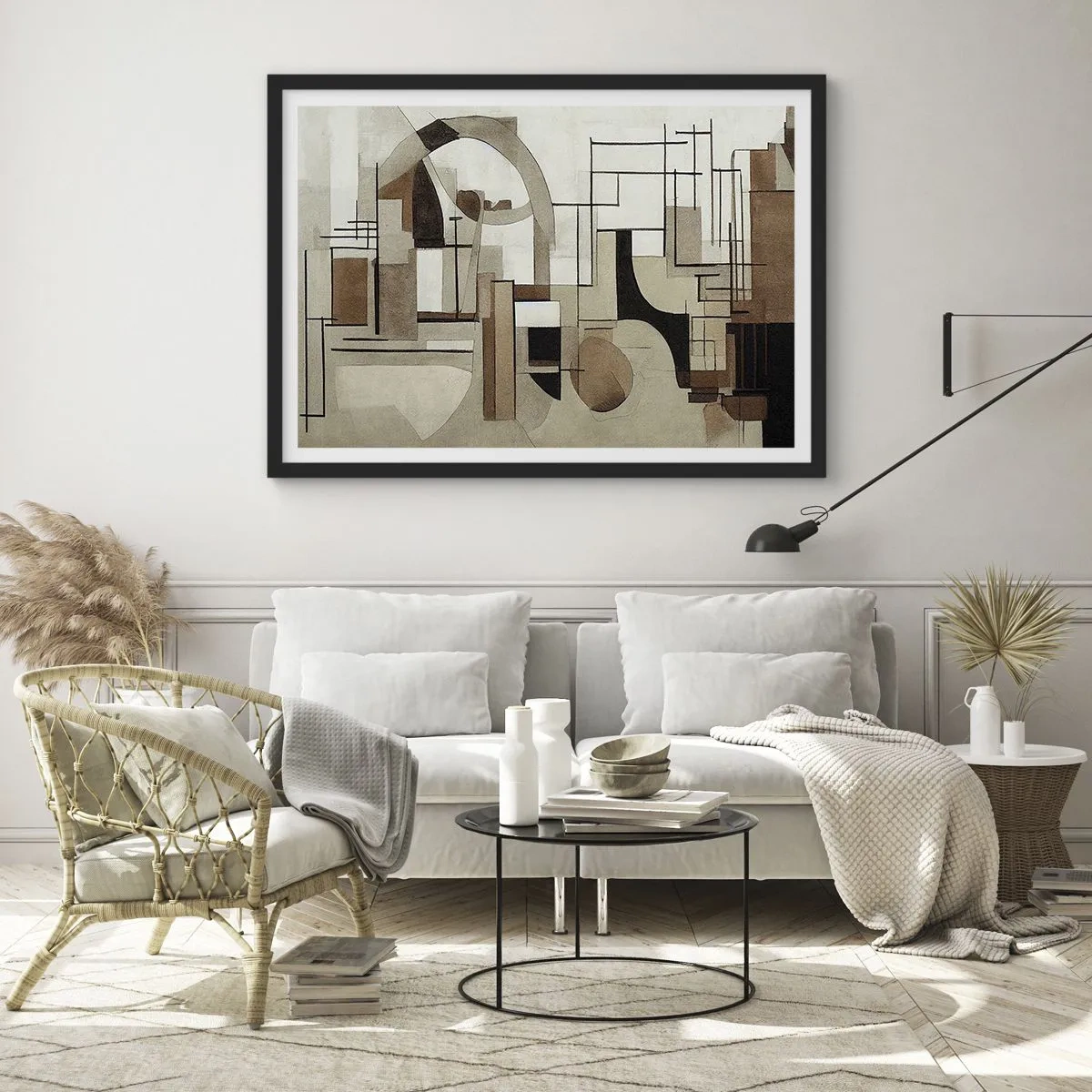 Póster en marco negro - Abstracción arquitectónica en beige y marrón. - 70x50cm - Paisaje urbano 2.0 - Decoración de pared moderna para salón y dormitorio ARTTOR