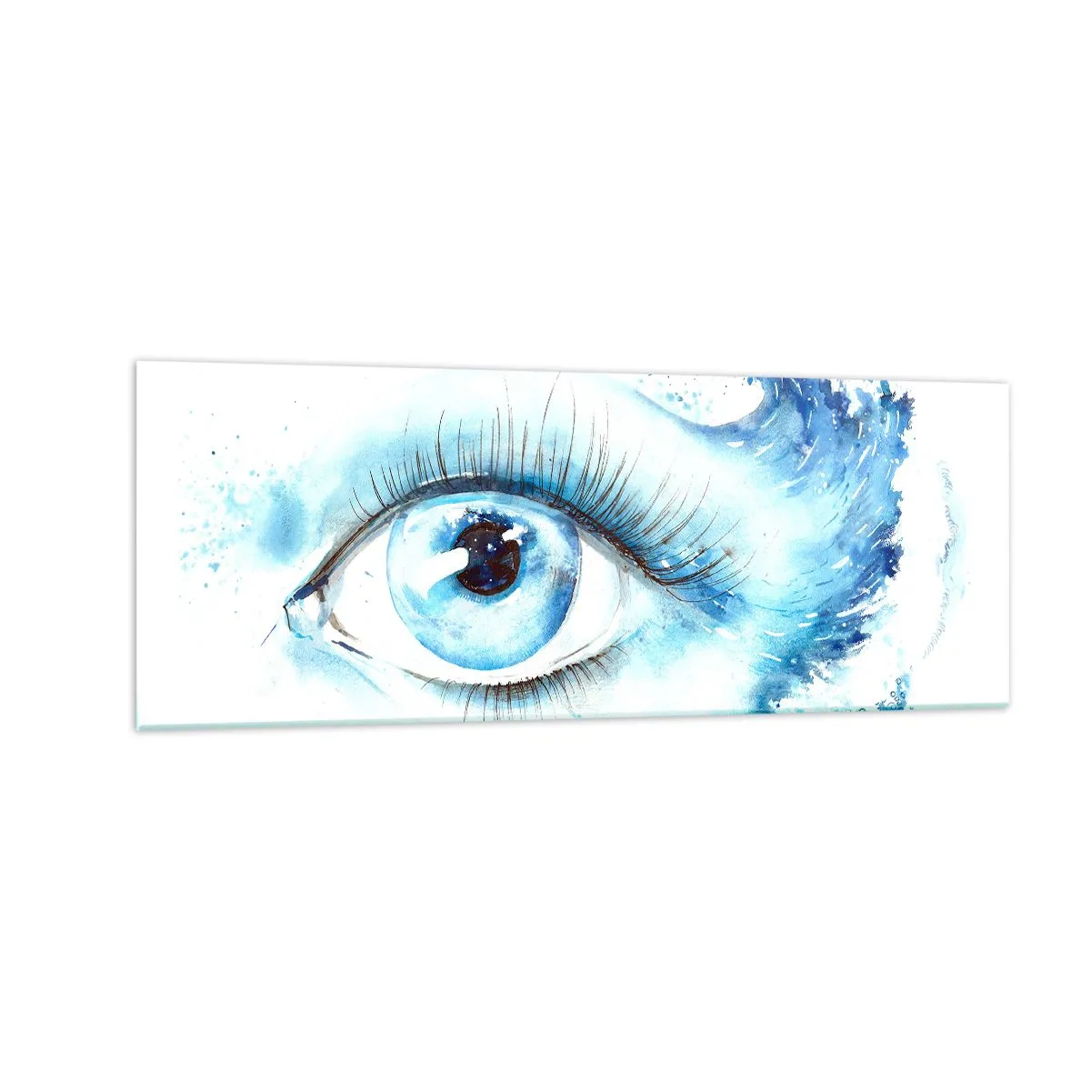Cuadro sobre vidrio - Impresiones sobre Vidrio - Acuarela artística de un ojo con una onda dinámica. - 140x50cm - Sumérgete en el azul de tu mirada - Decoración de pared moderna para salón y dormitorio ARTTOR