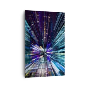 Cuadro sobre lienzo - Impresión de Imagen - Vista dinámica de la ciudad por la noche con efecto de iluminación. - 80x120cm - Cruzando el hiperespacio - Decoración de pared moderna para salón y dormitorio ARTTOR