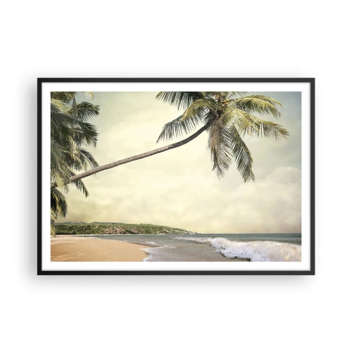 Póster en marco negro - Una playa con palmeras con el mar en calma como telón de fondo. - 100x70cm - Sueño tropical - Decoración de pared moderna para salón y dormitorio ARTTOR