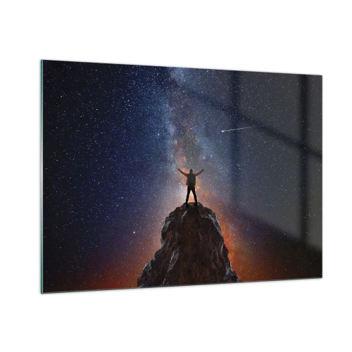 Cuadro sobre vidrio - Impresiones sobre Vidrio - Silueta de un hombre en la cima de una roca bajo un cielo estrellado - 100x70cm - ¡El poder está conmigo! - Decoración de pared moderna para salón y dormitorio ARTTOR