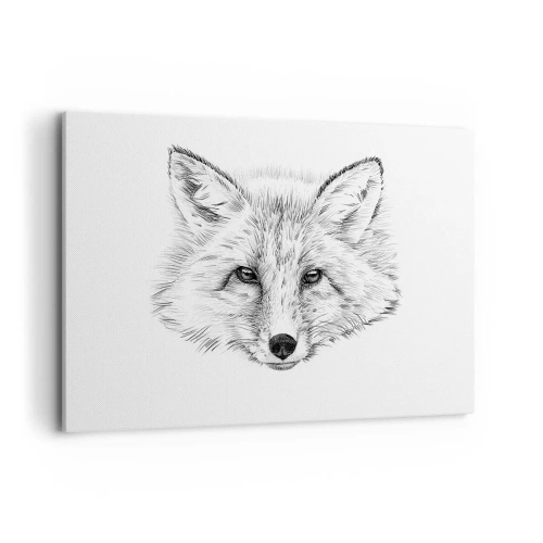 Cuadro sobre lienzo - Impresión de Imagen - Dibujo en blanco y negro de una cabeza de zorro sobre un fondo blanco. - 120x80cm - ¿Pueden mentir estos ojos? - Decoración de pared moderna para salón y dormitorio ARTTOR