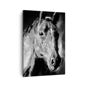 Cuadro sobre lienzo - Impresión de Imagen - Retrato de un caballo en un estilo dinámico en blanco y negro. - 50x70cm - El brillo de un alma noble - Decoración de pared moderna para salón y dormitorio ARTTOR