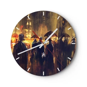 Reloj de pared - Reloj de vidrio - Una multitud de personas bajo paraguas con el telón de fondo de una ciudad nocturna. - 30x30cm - Seguidores de la lluvia - Decoración de pared moderna para salón, cocina y dormitorio ARTTOR