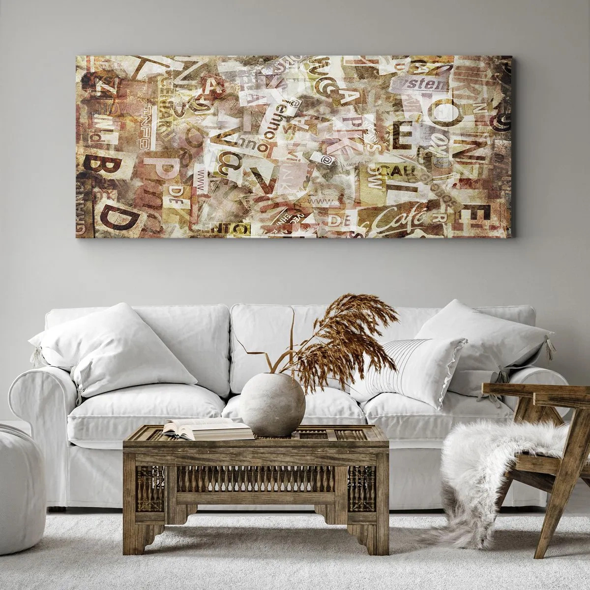 Cuadro sobre lienzo - Impresión de Imagen - Composición abstracta con letras y fragmentos de texto. - 140x50cm - Unificando el lenguaje - Decoración de pared moderna para salón y dormitorio ARTTOR