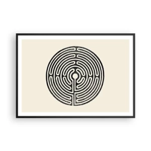 Póster en marco negro - Laberinto circular en blanco y negro sobre un fondo claro - 100x70cm - Orden misterioso - Decoración de pared moderna para salón y dormitorio ARTTOR