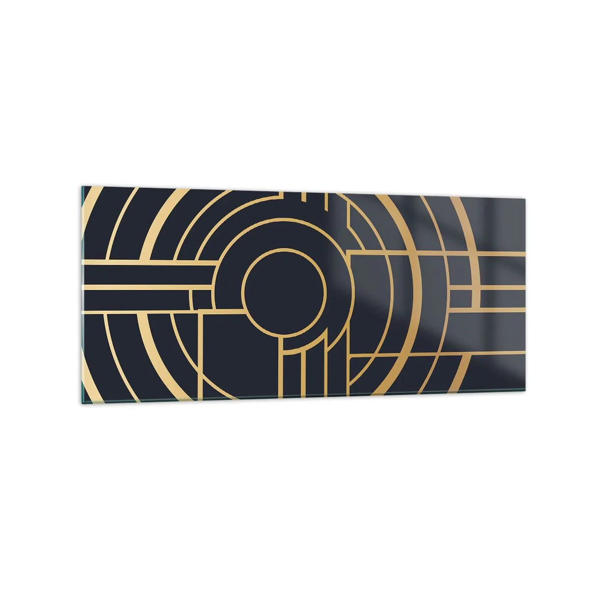 Cuadro sobre vidrio - Impresiones sobre Vidrio - Patrón geométrico con líneas doradas. - 120x50cm - Giro de los elementos - Decoración de pared moderna para salón y dormitorio ARTTOR